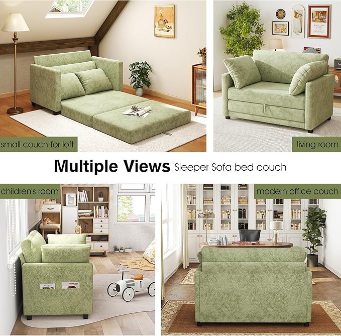 51" Loveseat Sleeper Sofa Bed, Chenille Convertible Floor Sofa Bed - Image 7