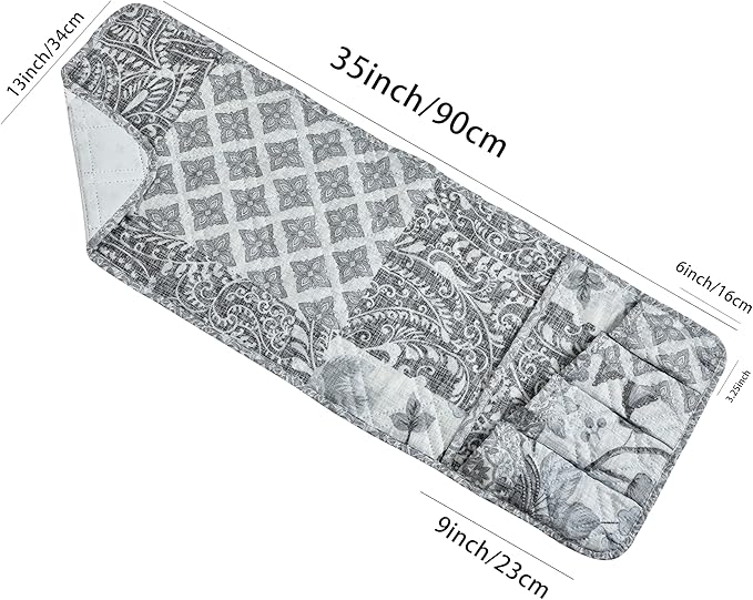 Brilliant Sunshine Grey Flowers Patchwork Couch Armrest 5 Pockets Organizer - Image 4