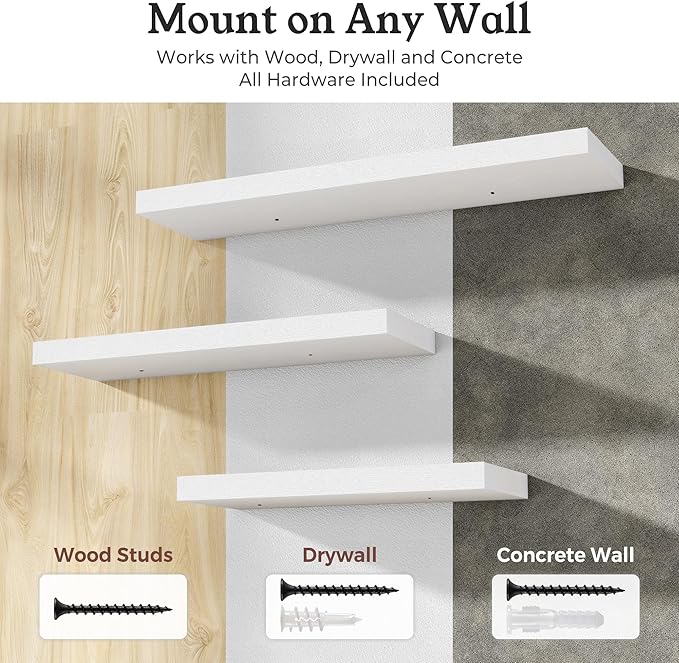 Floating Shelves for Wall, 9.3" Deep Wall Mounted Wood Shelves for Bathroom - Image 9