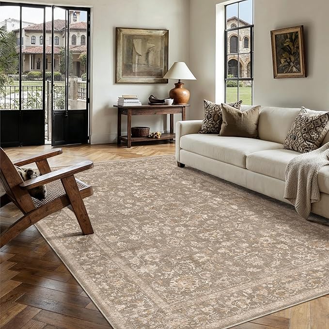 5x7 Deep Brown Area Rug Non Slip Vintage Living Room Distressed Machine by PureCozy