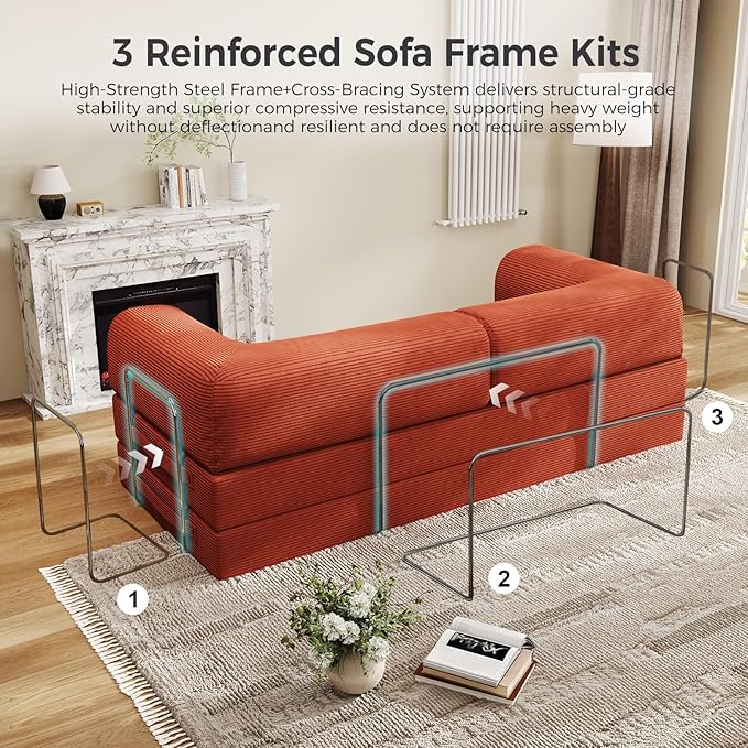 5-in-1 Folding Convertible Sofa Bed, 78 Inch Oversized Corduroy Upholstered - Image 6