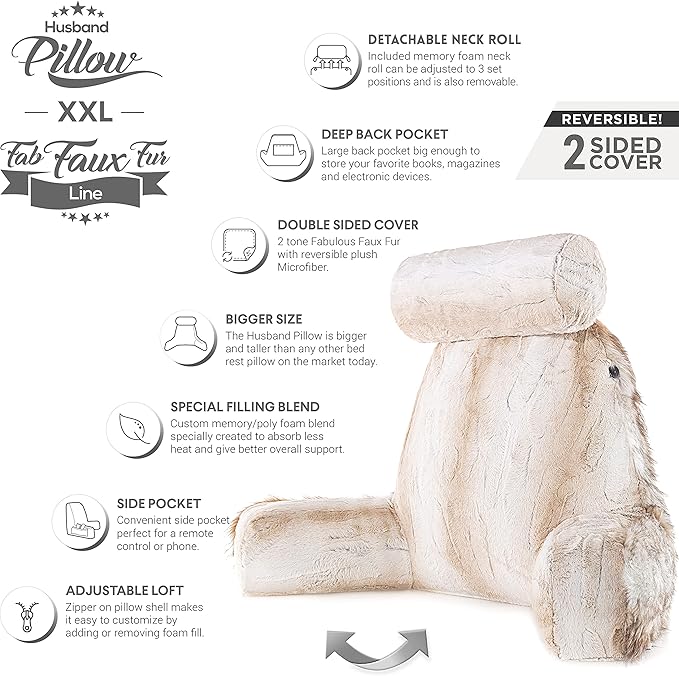 Husband Pillow XXL Rare Baby Coyote Fabulous Faux Fur Backrest, 2-Tone - Image 5