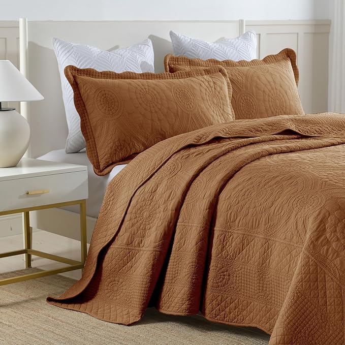 MarCielo 3-Piece 100% Cotton Oversized Bedspread Lightweight Quilt Coverlet - Image 2