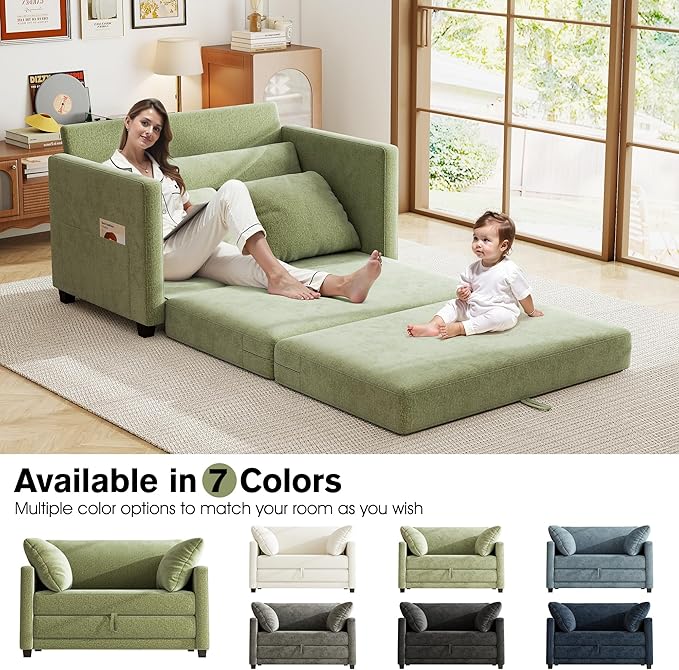 51" Loveseat Sleeper Sofa Bed, Chenille Convertible Floor Sofa Bed - Image 7