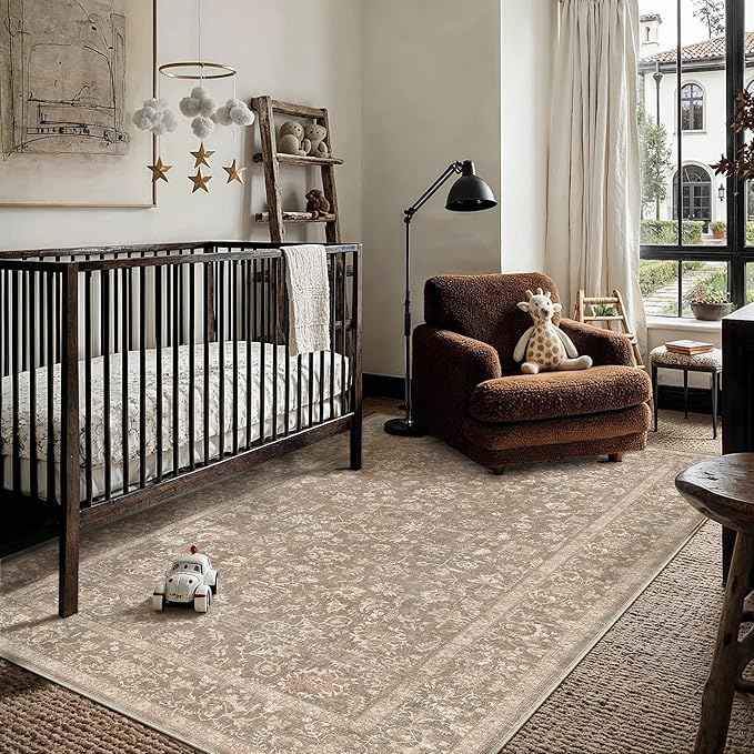 3x5 Deep Brown Area Rug Non Slip Vintage Office Entryway Rug Distressed Machine - Image 3
