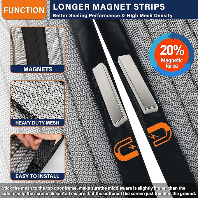 Magnetic Screen Door, Heavy Duty Door Screen Magnetic Closure Keep Bugs Out - Image 4