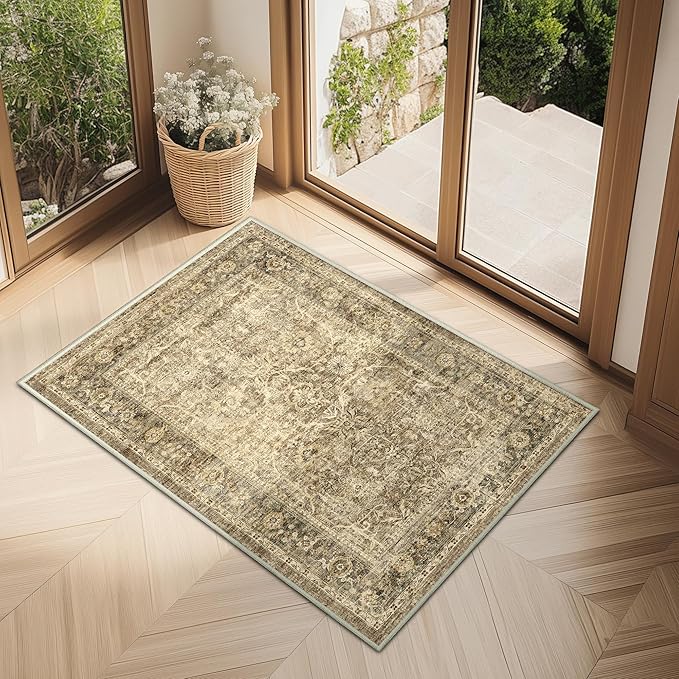 FMFUNCTEX Entryway Rug 2x3 Washable Brown Vintage Distressed Door Mat Non Slip - Image 4