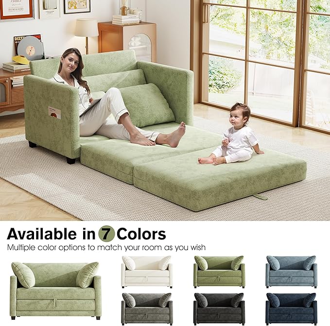 51" Loveseat Sleeper Sofa Bed, Chenille Convertible Floor Sofa Bed - Image 6