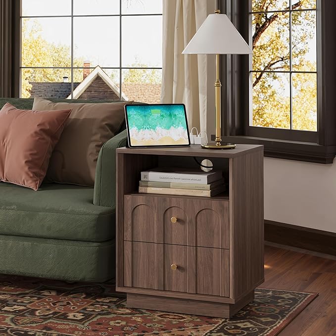Nightstand Set of 2 with Charging Station, Mid Century Modern Nightstand with - Image 6
