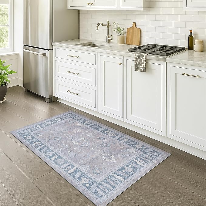 Fame Rugs Gray Modern Oushak Rug 3x5, Washable Vintage Turkish Colorful by FameRugs