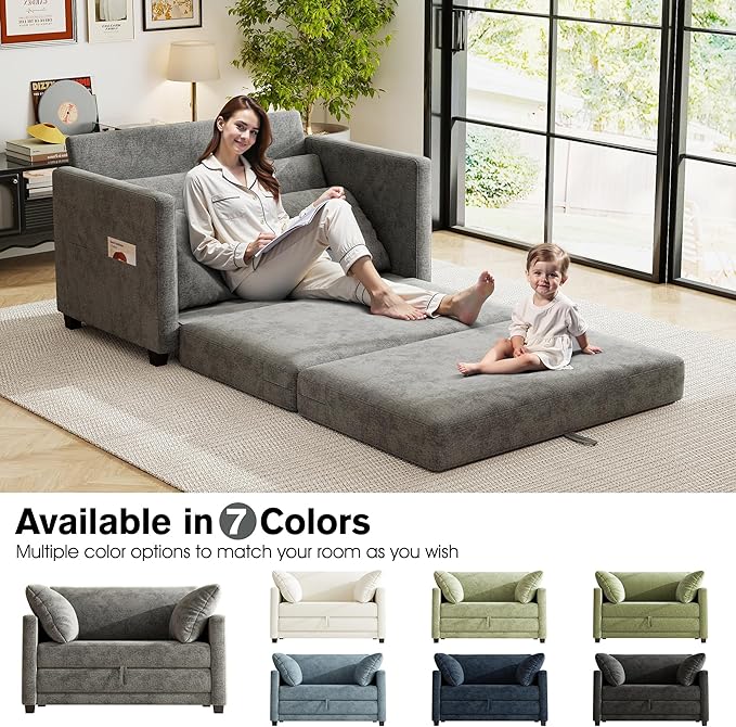51" Loveseat Sleeper Sofa Bed, Chenille Convertible Floor Sofa Bed - Image 6