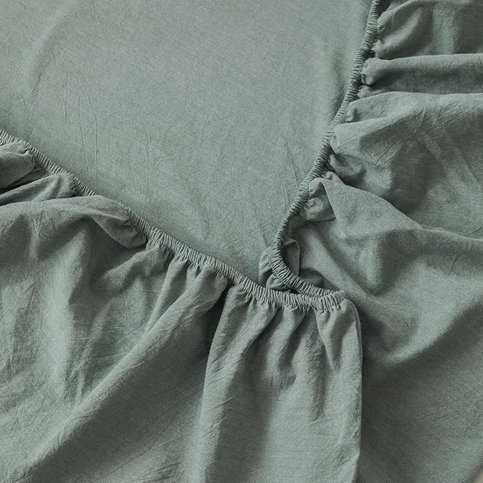 MooMee Fitted Bottom Sheet Only 100% Washed Cotton Linen Like Textured - Image 5