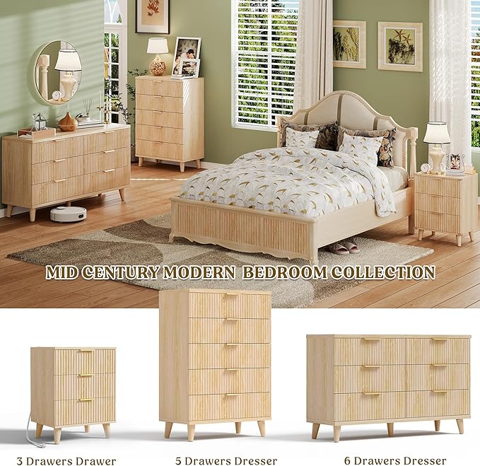 Lulive Dresser for Bedroom Wood Dressers Chest of Drawers, Fluted 53.2" Wide - Image 6