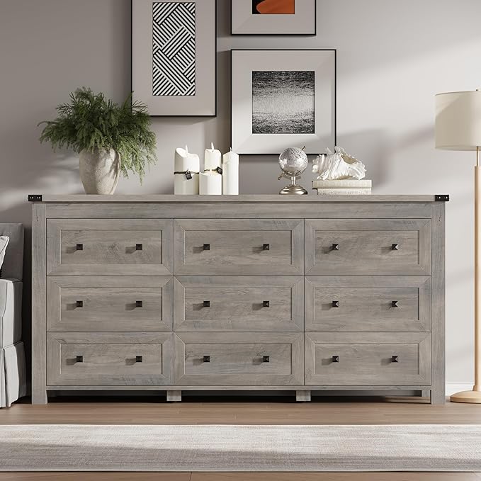 BORNOON 9-Drawer Dresser, Modern Wooden Storage Chest of Drawers, Dresser TV - Image 3