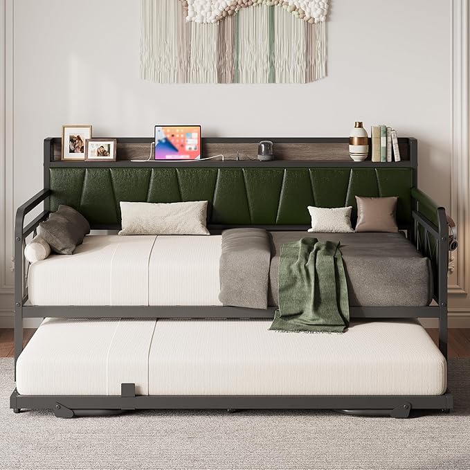 LIKIMIO Daybed with Trundle Bed, Twin XL Bed Frame with Storage Headboard and - Image 3