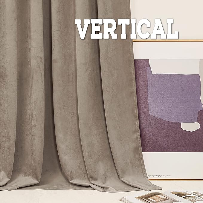 RYB HOME Taupe Velvet Curtains 102 inches, Back Tab Soft Fabric Room Darkening - Image 7
