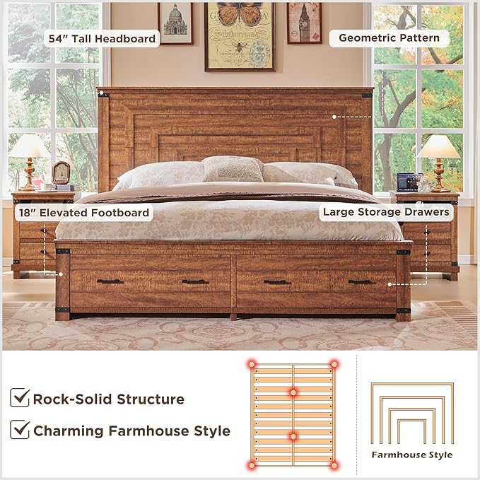 T4TREAM Farmhouse Queen Size Bed Frame - Image 8
