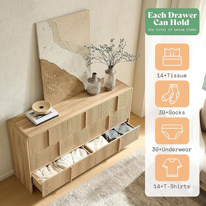 AMERLIFE 63" Fluted 7 Drawer Dresser, Wide Modern Chest of Storage Drawers - Image 3