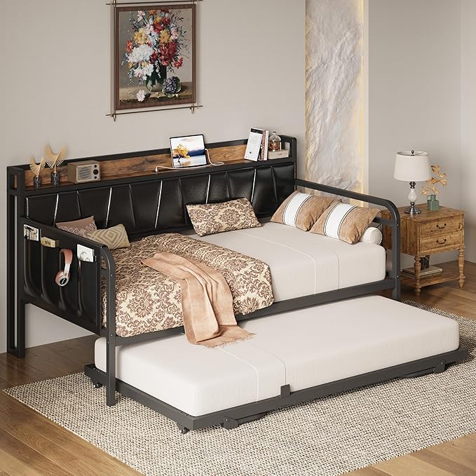 LIKIMIO Daybed with Trundle Bed, Twin XL Bed Frame with Storage Headboard and - Image 8