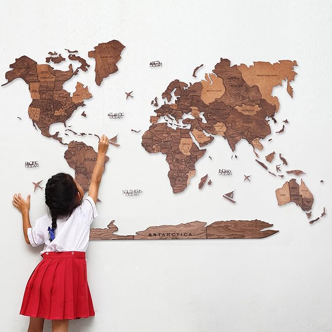 Handmade 3D Wood World Map Wall Art Large Wall Decor Track Your World Travels - Image 8