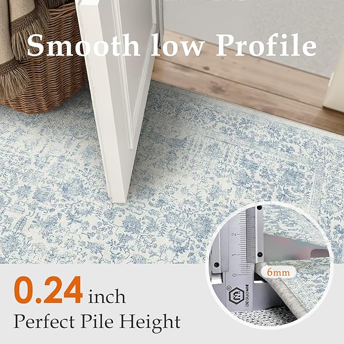 Blue Area Rug 4x5 Office Entryway Rug Machine Washable Kitchen Vintage - Image 3