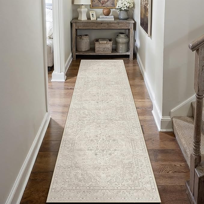 Beige 2x8 Runner Rug Washable Vintage Long Carpet by PureCozy