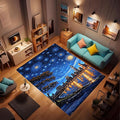 Machine Washable 3' x 5' Oil Painting-Style Area Rug, Bule Floor mat, Suitable by Unknown