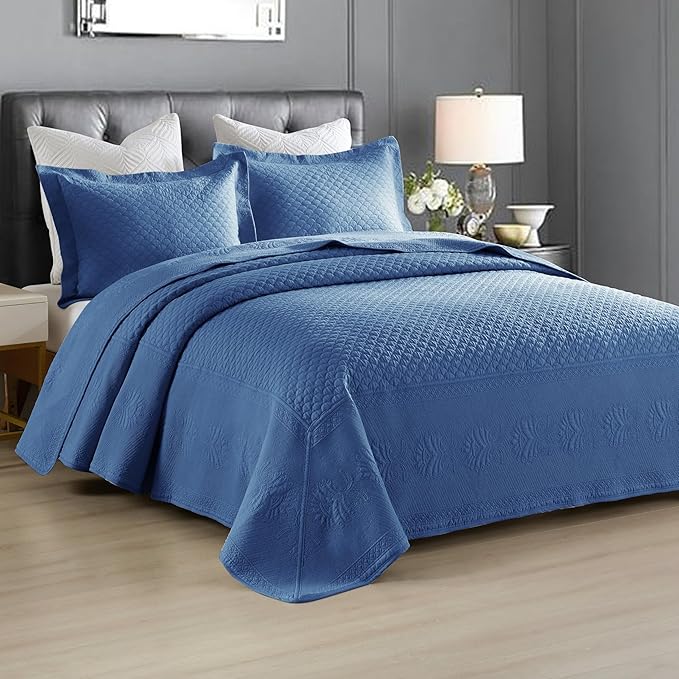 MarCielo 3-Piece 100% Cotton Oversized Bedspread Lightweight Quilt Coverlet - Image 3