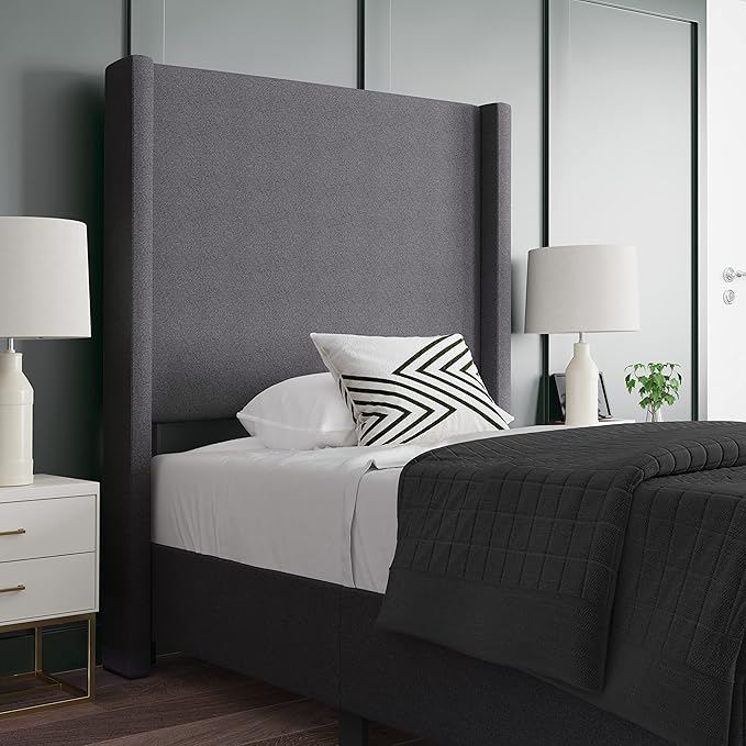 EMMA + OLIVER Nora Twin Size Faux Linen Upholstered Platform Bed - Image 6