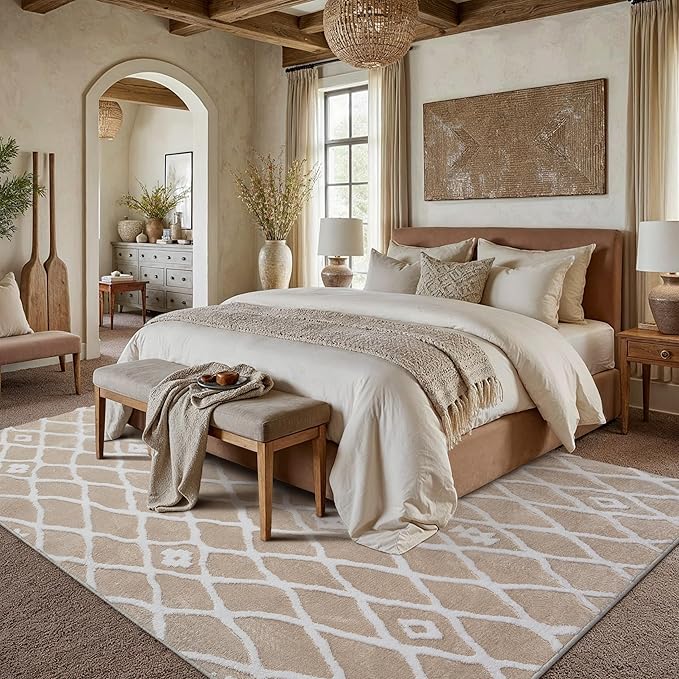 Beige 8x10 Area Rug Moroccan Shag Living Room Washable Carpet Soft Non Shedding - Image 4