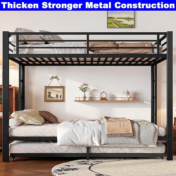 Upgraded Version Thicken Metal Heavy-Duty Queen Over Queen Bunk Bed - Image 3