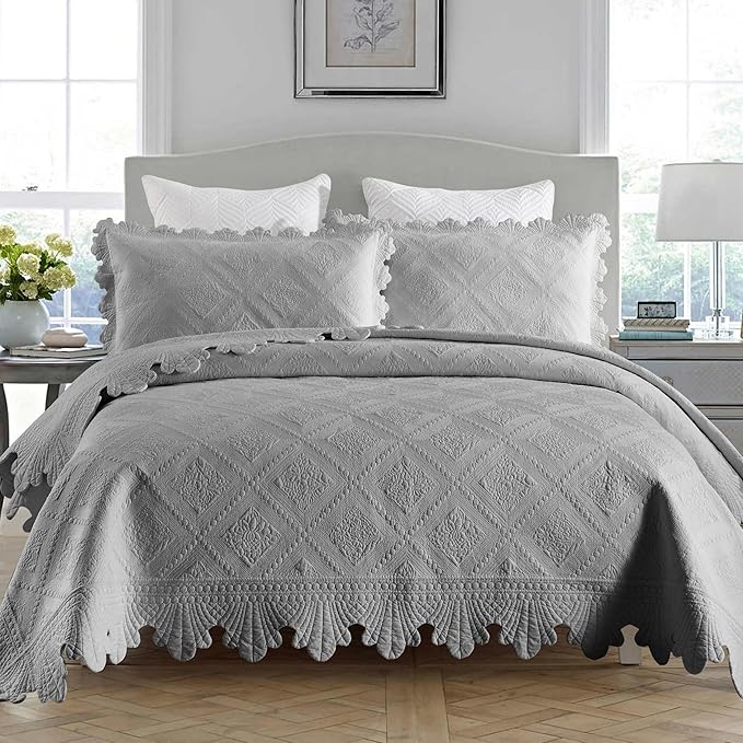 MarCielo 3-Piece 100% Cotton Oversized Bedspread Lightweight Quilt Coverlet by MarCielo