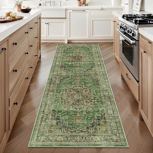 2x6 Vintage Runner Rug Low Pile Runners Non-Slip Machine Washable Rug Retro by NakedCloud