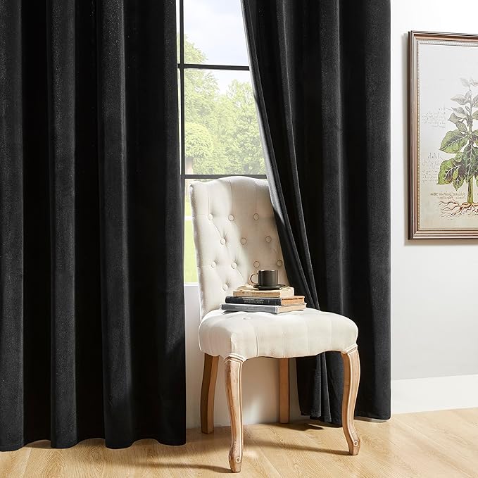 Joydeco Black Velvet Curtains 120 inches Long 2 Panels, Luxury Blackout Rod - Image 7
