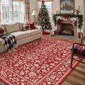 Christmas Area Rug 6x9 Red Washable Living Room Carpet Vintage Floral Holiday by PureCozy