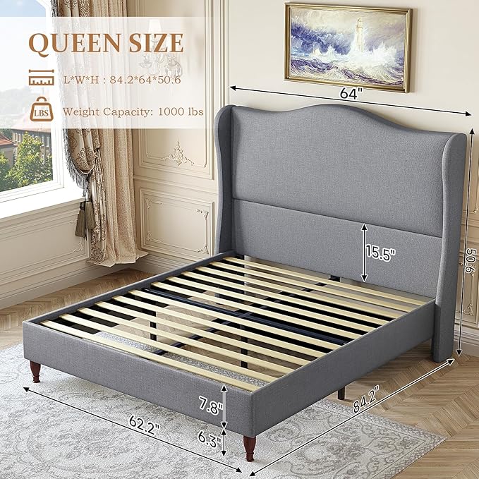 koorlian Queen Bed Frame Upholstered Platform Bed - Image 2