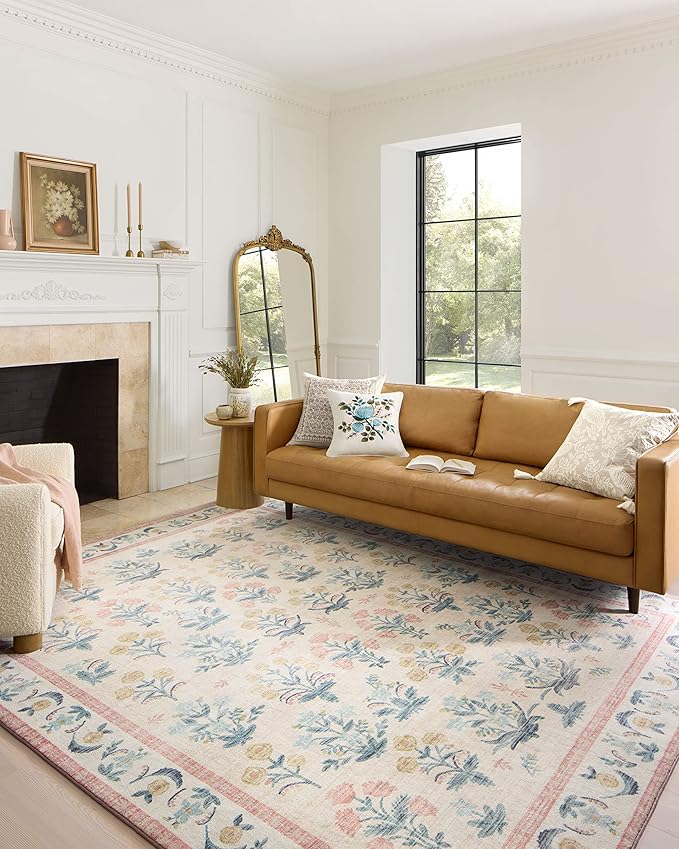 Loloi Rifle Paper Co. Eden Collection EDE-01 Mughal Rose Blush 2'-6" x 11'-6" by Loloi