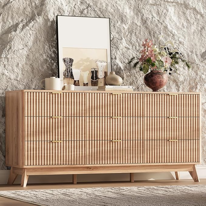 63'' Wide 9 Drawers Dresser for Bedroom, Modern Fluted Vertical Chest - Image 3