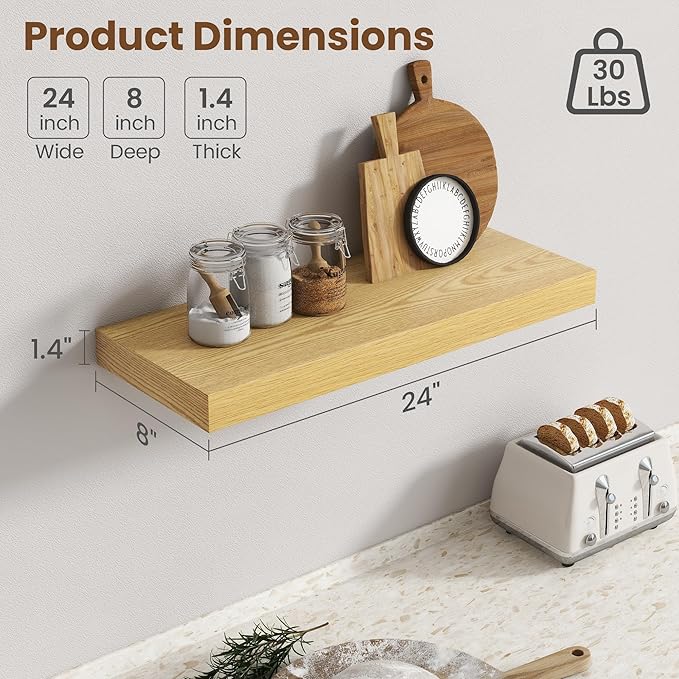 24 Inch Floating Shelves for Wall, 8 Inch Deep Floating Shelf for Storage & - Image 3