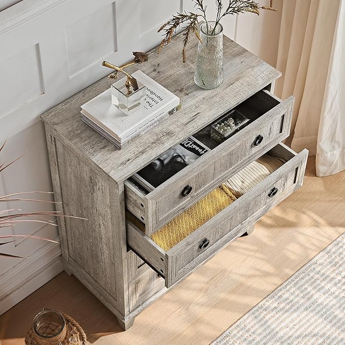 Farmhouse 4 Drawer Dresser for Bedroom Set of 2, Rustic Wood Dresser - Image 4