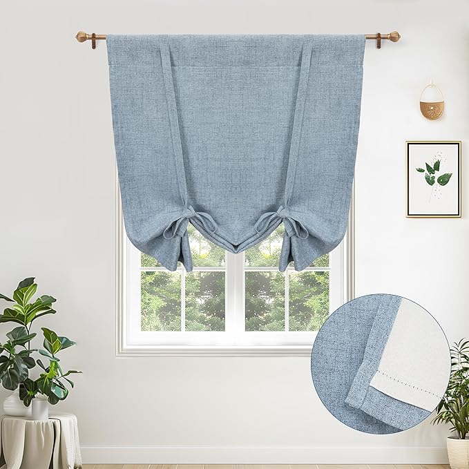 DriftAway Double Layer Linen Blackout Tie Up Curtains Thermal Insulated Fully by DriftAway