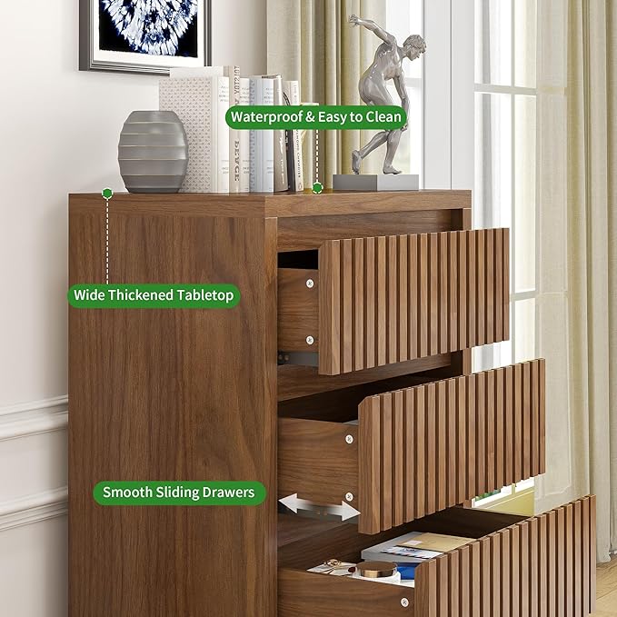 Fluted 4 Drawer Dresser, Mid Century Small Dresser - Image 7