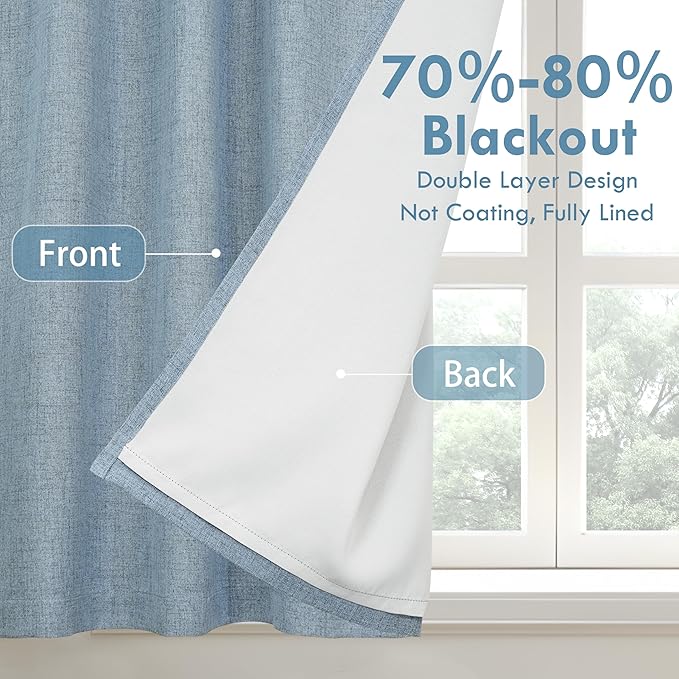 DriftAway Double Layer Linen Blackout Tie Up Curtains Thermal Insulated Fully - Image 2