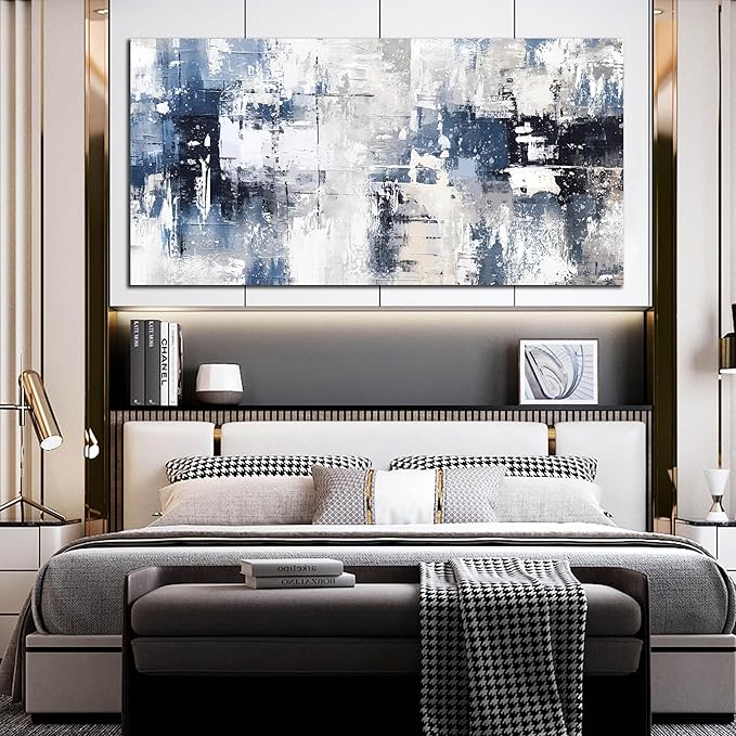 Prepeyssee White and Blue Abstract Canvas Wall Art - Image 6