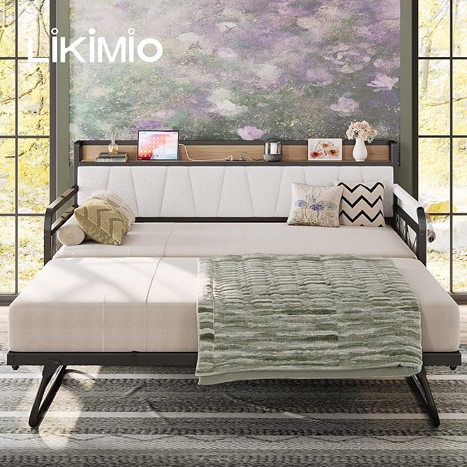 LIKIMIO Daybed with Trundle Bed, Twin Bed Frame with Storage Headboard and - Image 8