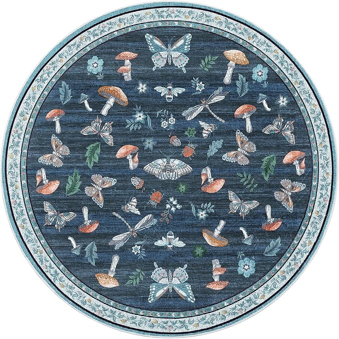 Mushroom Insect 6ft Round Rug Washable Non-Slip Soft Ultra-Thin Boho Circle - Image 3