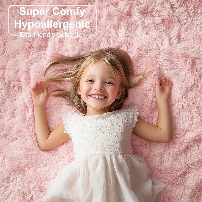 PAGISOFE Pink Rugs for Girls Bedroom 4x6 Ft Fluffy Cute Girls Room Decor - Image 2