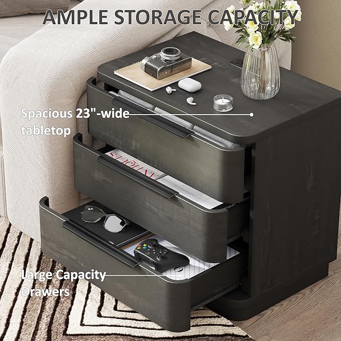 Black Nightstands Set of 2, Bedside Table - Image 4