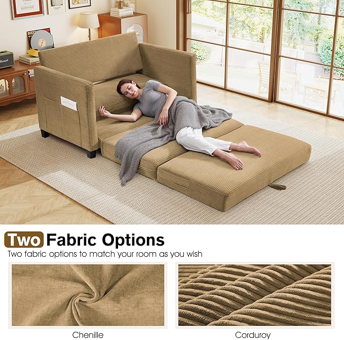 51" Loveseat Sleeper Sofa Bed, Corduroy Convertible Floor Sofa Bed - Image 6