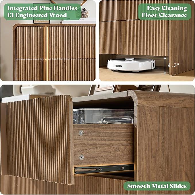 AMERLIFE Fluted 5 Drawer Dresser, Rounded Corners & Anti-Tip, Wood Drawer - Image 5